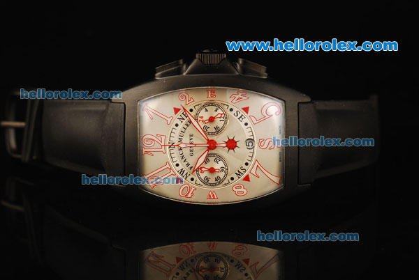 Franck Muller Chronograph Quartz Movement PVD Case with White Dial and Black Rubber Strap-7750 Coating Case - Click Image to Close